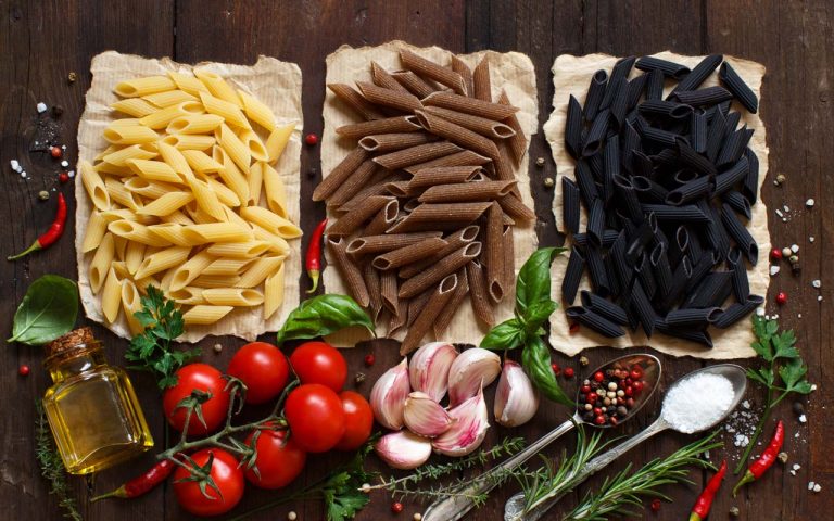 penne pasta with vegetables herbs and olive oil